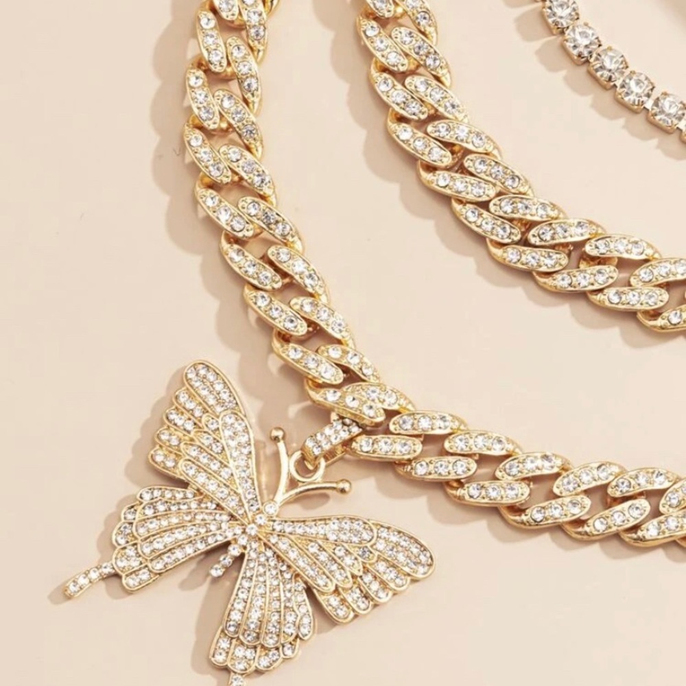 3pc Butterfly Cuban Necklace